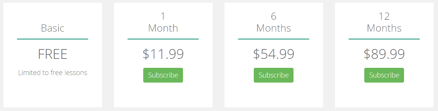 The subscription prices for access to the Du Chinese app.