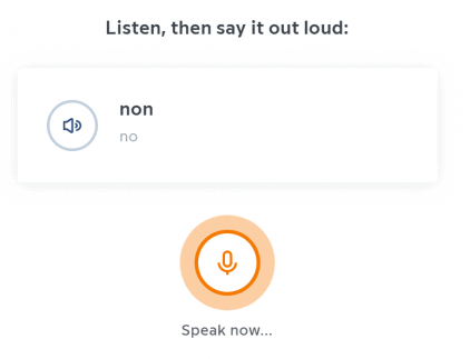 A speaking review activity in which the speaker is supposed to produce the French, "non."