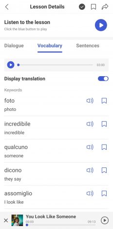 Vocabulary list for HelloItalian audio lesson.