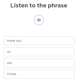 A listening review question, with four multiple-choice English phrases.