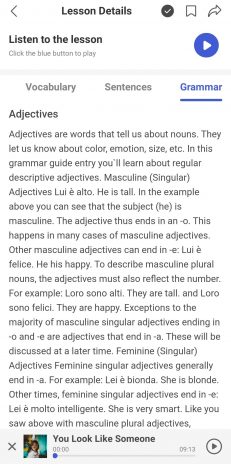 The grammar explanation for a HelloItalian audio lesson.