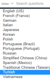 This is the drop-down menu of languages you can search on HiNative.