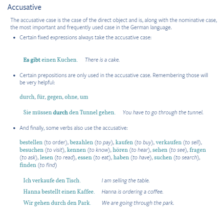 This is a section of the Grammar Tips feature on the German accusative case.