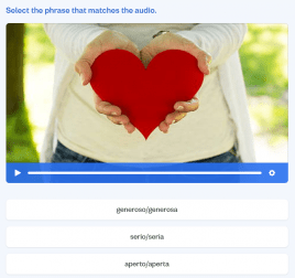 Image of a listening exercise with an image of a woman holding the shape of a heart.