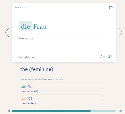 An example of a flashcard in German.