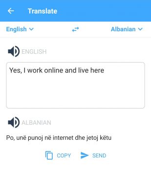 In this example, I use the translation tool to translate an English message into Albanian.