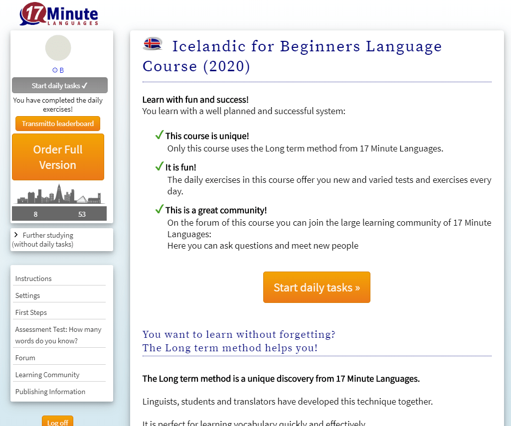 17 Minute Languages Icelandic Home Page