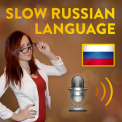 Image of Daria from Real Russian club next to a microphone and a Russian flag.