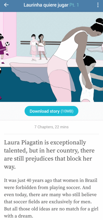 Screenshot of Lupa app with description of the story Laurinha quiere jugar 