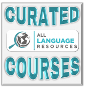 Earth under a magnifying class with the text, "All Language Resources Curated Courses"
