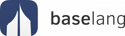 An image of a pen tip in white against a blue background next to the text, "baselang."