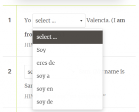 A screenshot of the first question in the Kwiziq Spanish level test.