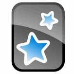 A black and grey rectangle with blue stars in the middle.