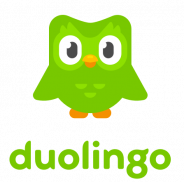 A green cartoon owl appears over the word "duolingo" also in green.